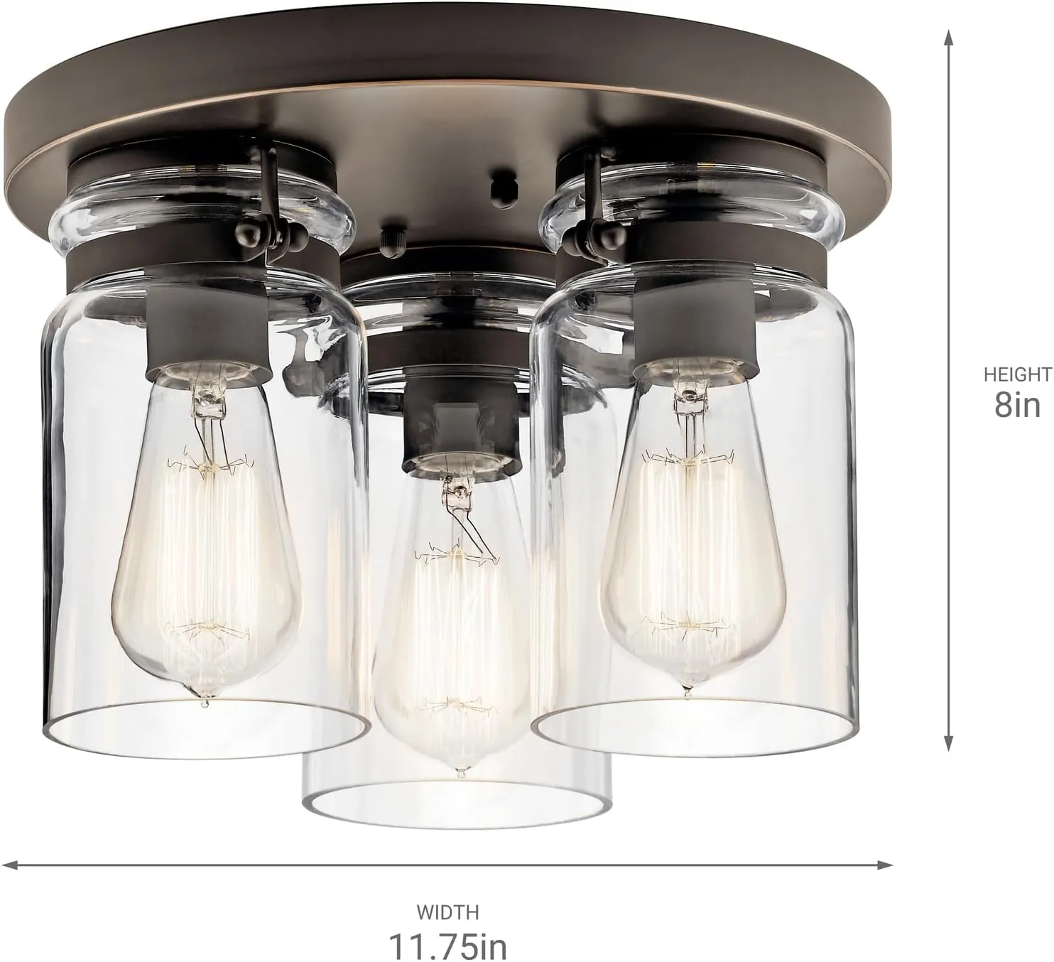 Kichler Brinley 11.75" 3 Light Flush Mount with Clear Glass Olde Bronze®