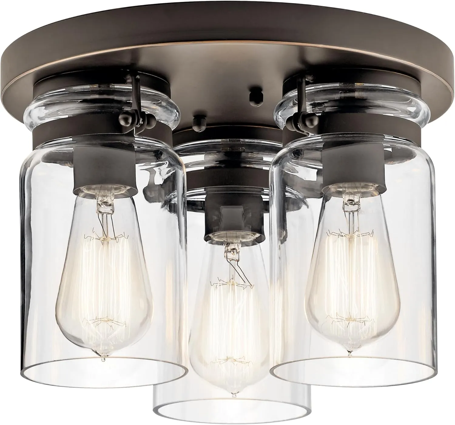 Kichler Brinley 11.75" 3 Light Flush Mount with Clear Glass Olde Bronze®