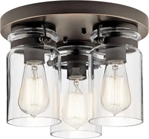 Kichler Brinley 11.75" 3 Light Flush Mount with Clear Glass Olde Bronze®