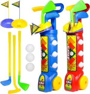 Kids 2pk Sports Toy Golf Clubs with Golf Balls Putter Iron Wedge, Red Blue, Unisex, Ages 3 