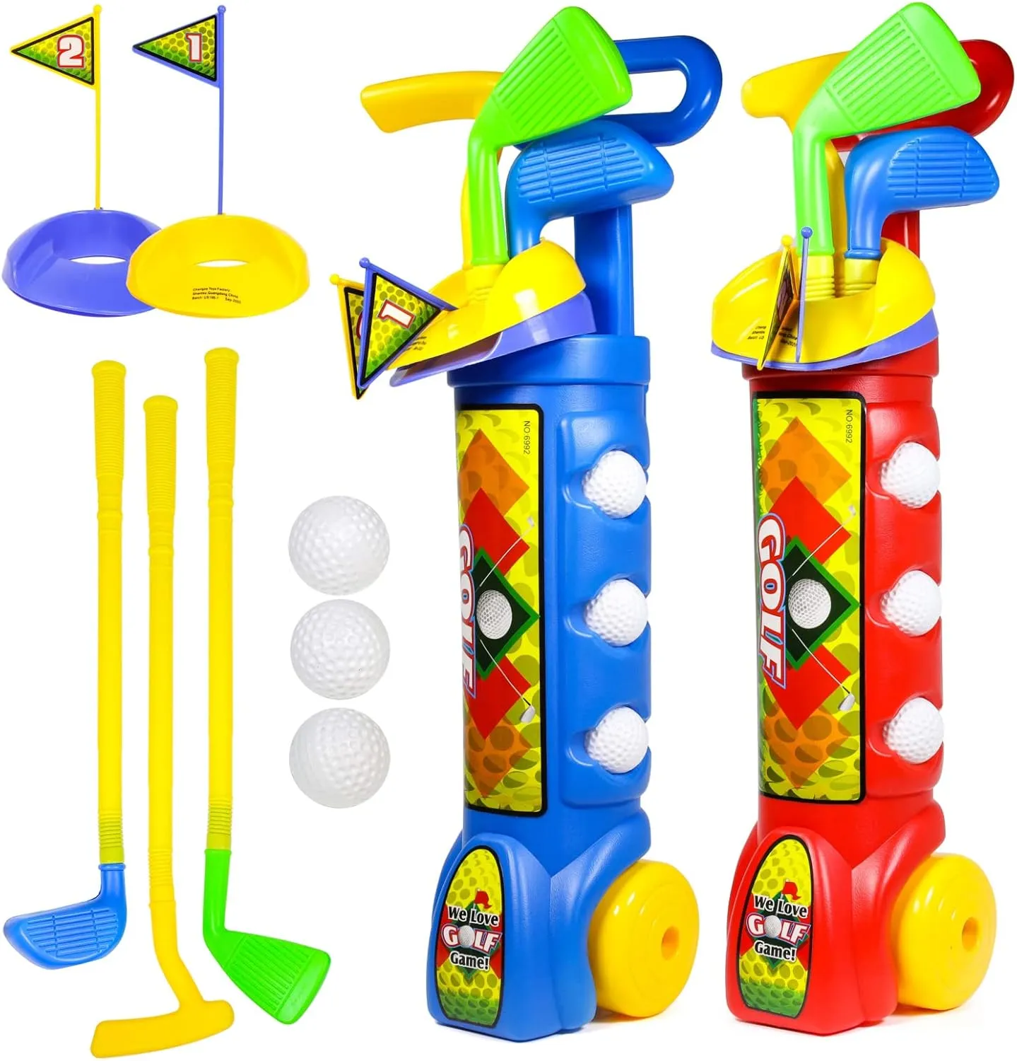 Kids 2pk Sports Toy Golf Clubs with Golf Balls Putter Iron Wedge, Red Blue, Unisex, Ages 3 
