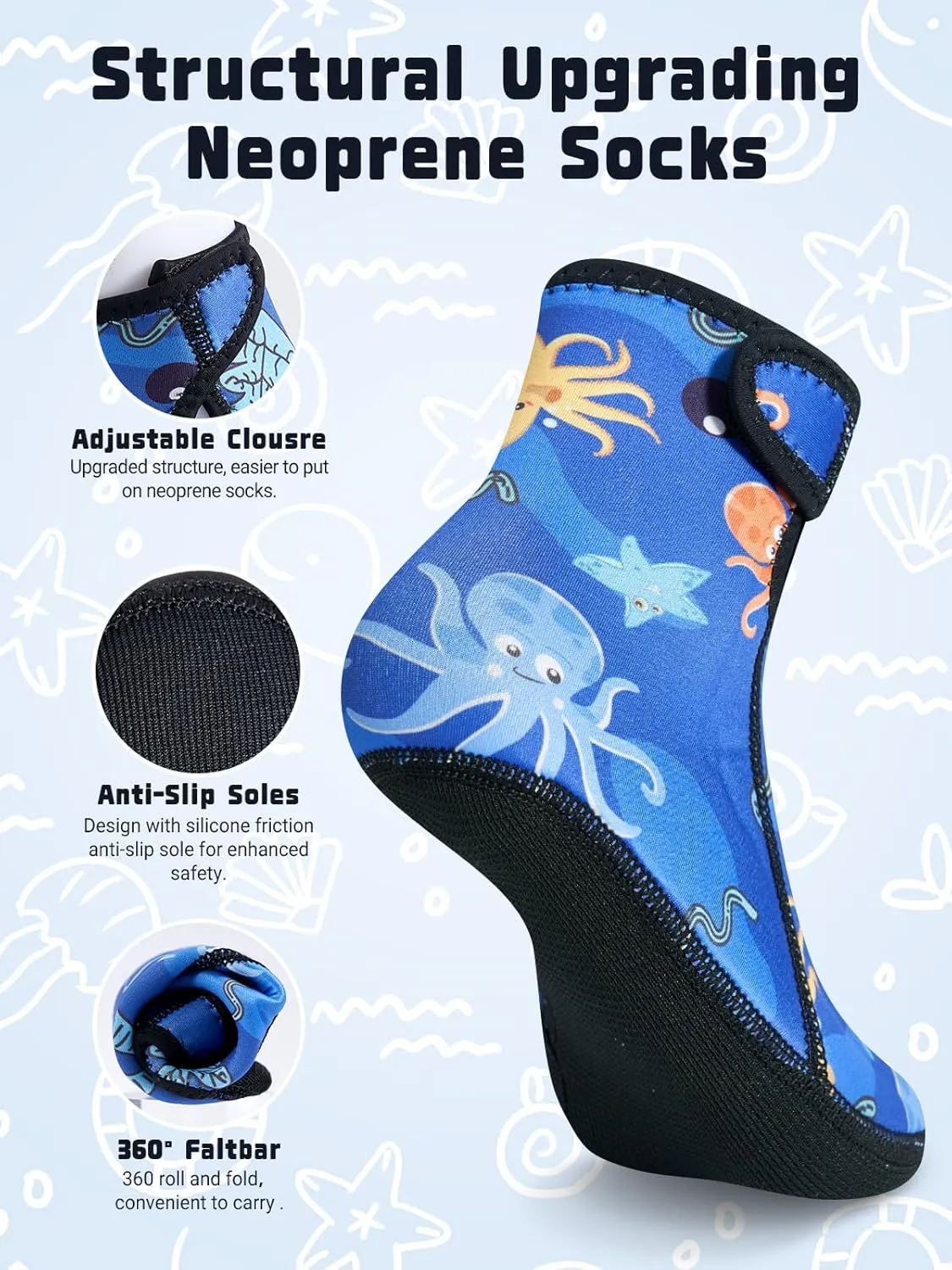 Kids Neoprene Socks 3mm Water Socks Sand Socks Anti-Slip Swimming Socks Keep Warm Wetsuit Socks for Water Sport