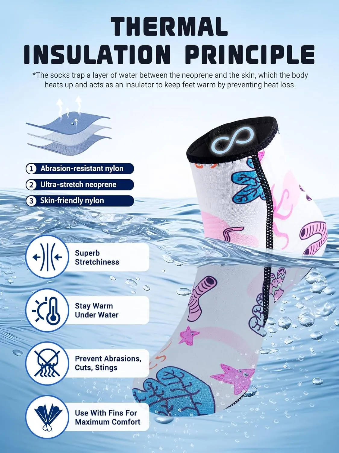 Kids Neoprene Socks 3mm Water Socks Sand Socks Anti-Slip Swimming Socks Keep Warm Wetsuit Socks for Water Sport
