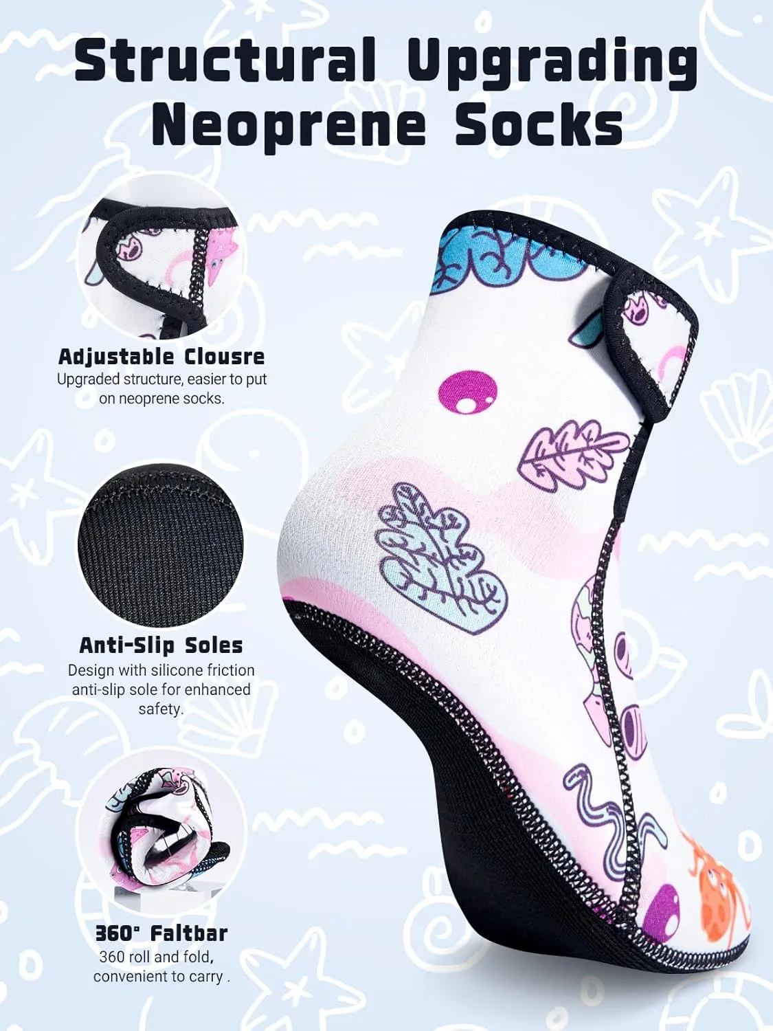 Kids Neoprene Socks 3mm Water Socks Sand Socks Anti-Slip Swimming Socks Keep Warm Wetsuit Socks for Water Sport