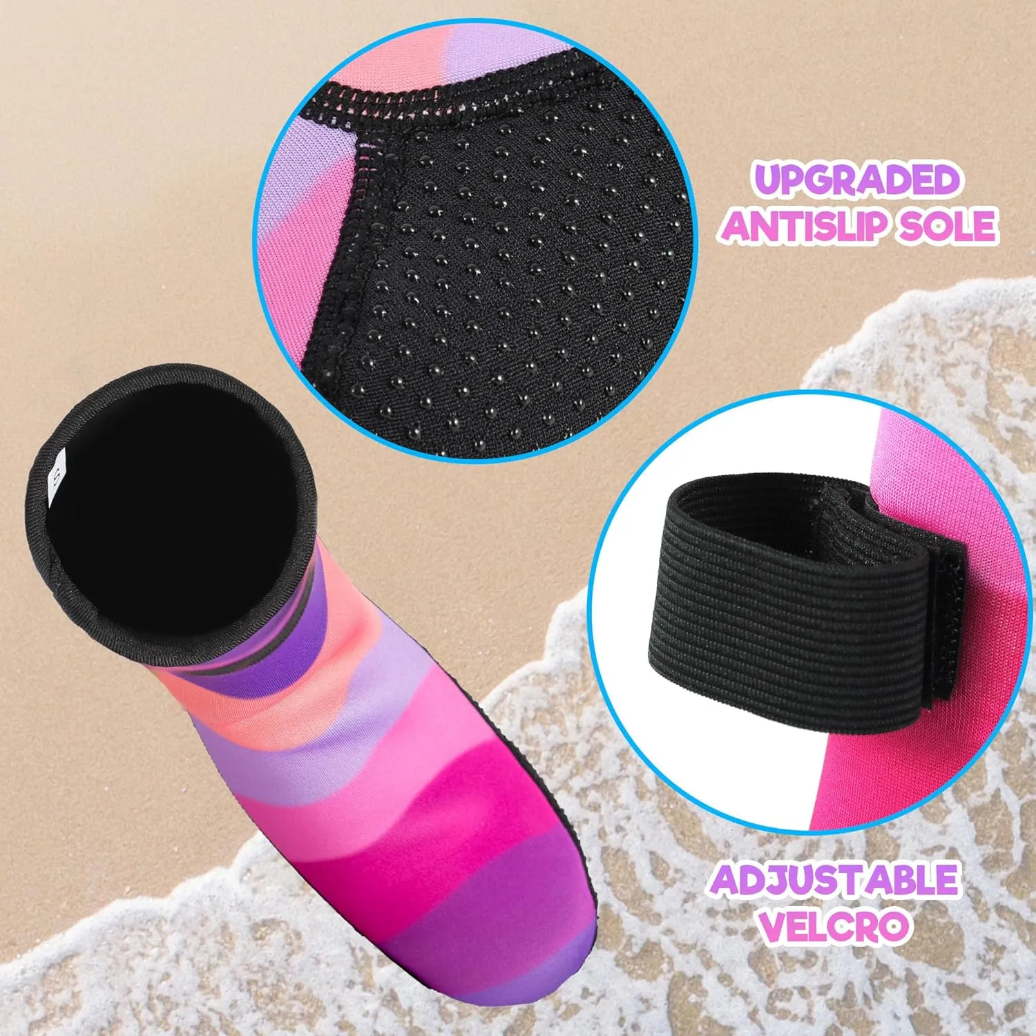 Kids Water Socks 3mm, Neoprene Anti-Slip Sand Socks for Swimming Surfing Beach Diving Boots Water Sports, Keep Feet Warm and Safe