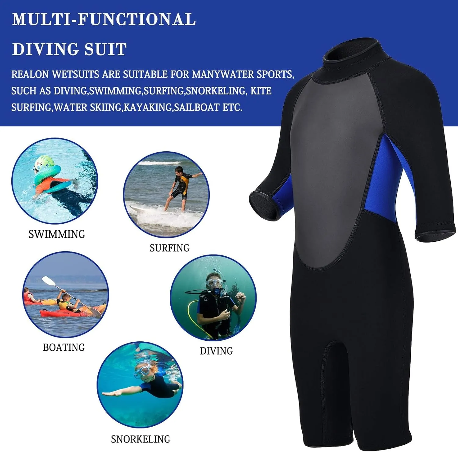 Kids Wetsuit for Girls Boys Toddler and Youth 3mm Neoprene Child Full Wet Suits Warm in Cold Water Thermal Swimsuit Back Zip for Swimming Diving Jet Skiing Surfing