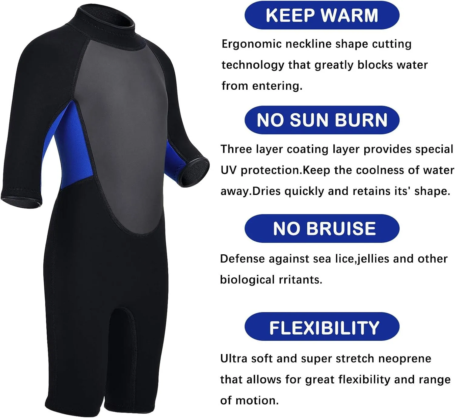 Kids Wetsuit for Girls Boys Toddler and Youth 3mm Neoprene Child Full Wet Suits Warm in Cold Water Thermal Swimsuit Back Zip for Swimming Diving Jet Skiing Surfing