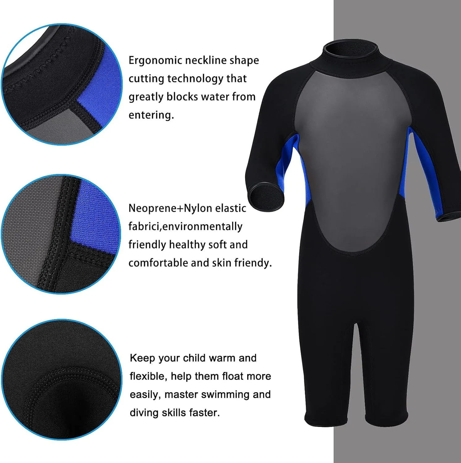 Kids Wetsuit for Girls Boys Toddler and Youth 3mm Neoprene Child Full Wet Suits Warm in Cold Water Thermal Swimsuit Back Zip for Swimming Diving Jet Skiing Surfing