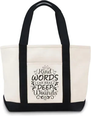 Kind Words Can Heal Deep Wounds Funny Canvas Bag Lightweight Reusable Grocery Shopping Cloth Bags