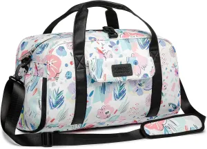 Kinmac Women's Travel Duffel Bag,Sports Gym Yoga Duffel Bag Weekender Overnight Totes Bag with Shoes and Wet Compartment (Flowers)