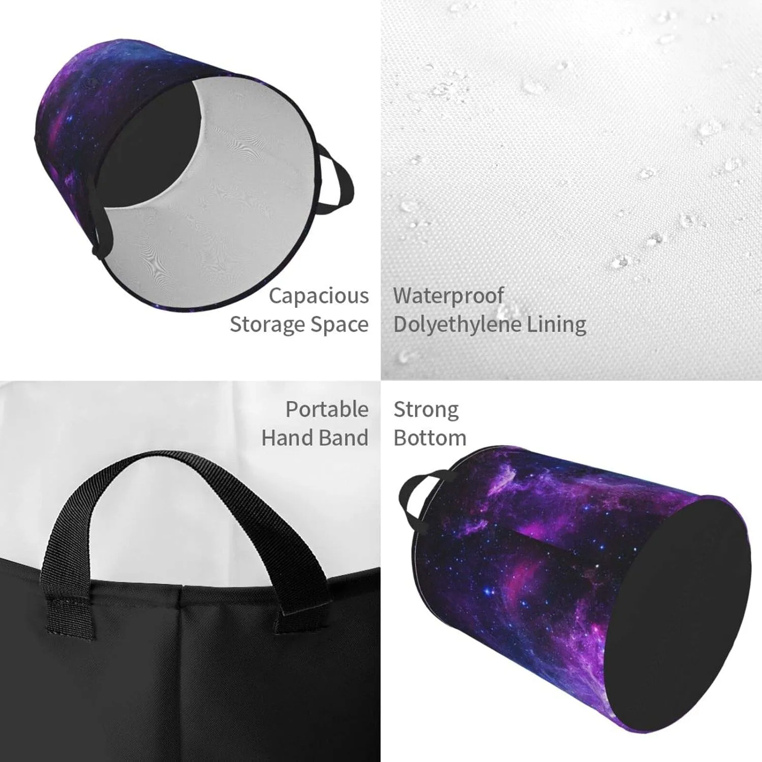 KiuLoam Universe Galaxy Nebula Space 19.6 Inches Large Storage Basket with Handles Collapsible Portable Laundry Fabric Hampers Tote Bag for Toys Clothing Organization