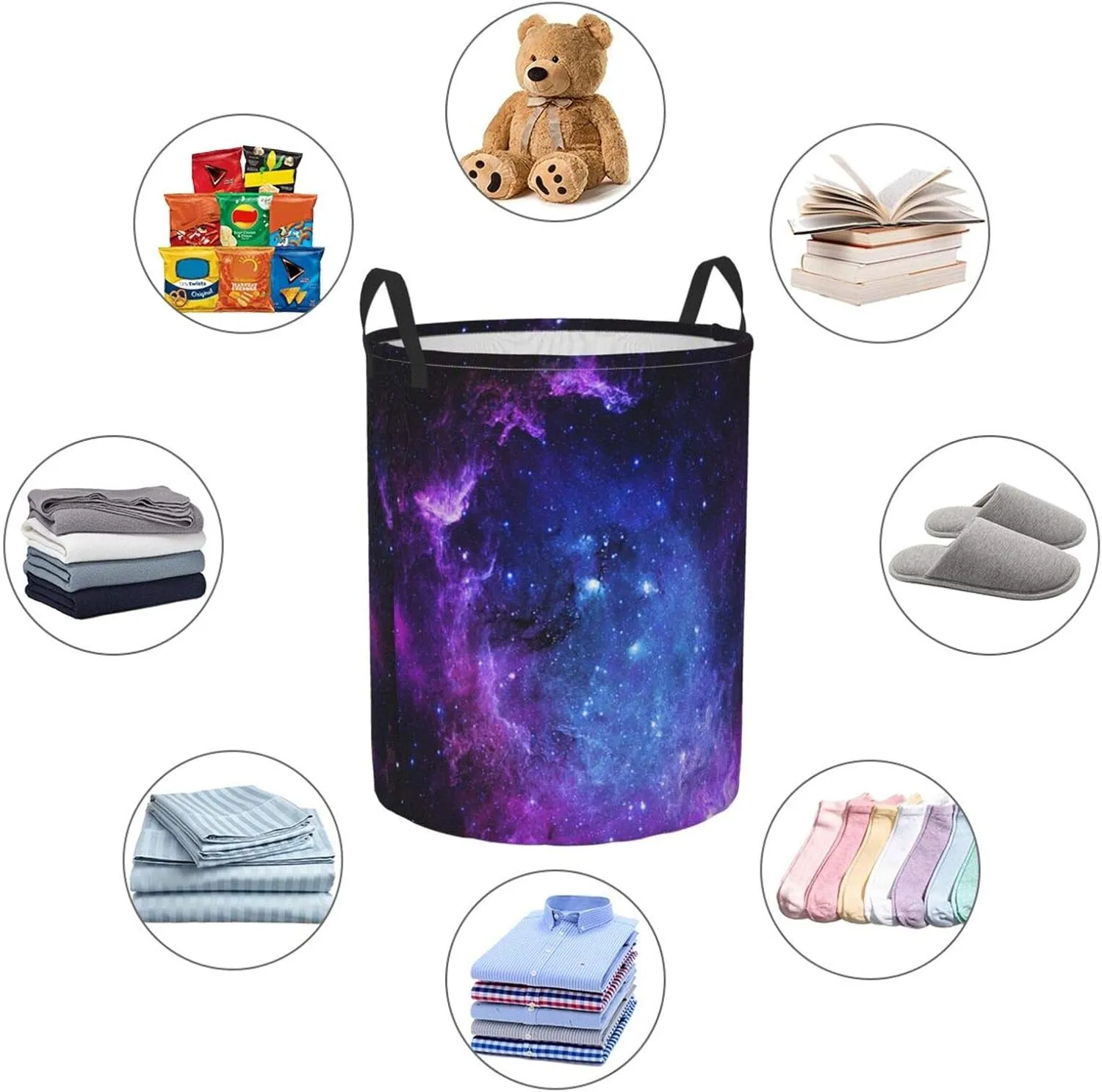 KiuLoam Universe Galaxy Nebula Space 19.6 Inches Large Storage Basket with Handles Collapsible Portable Laundry Fabric Hampers Tote Bag for Toys Clothing Organization