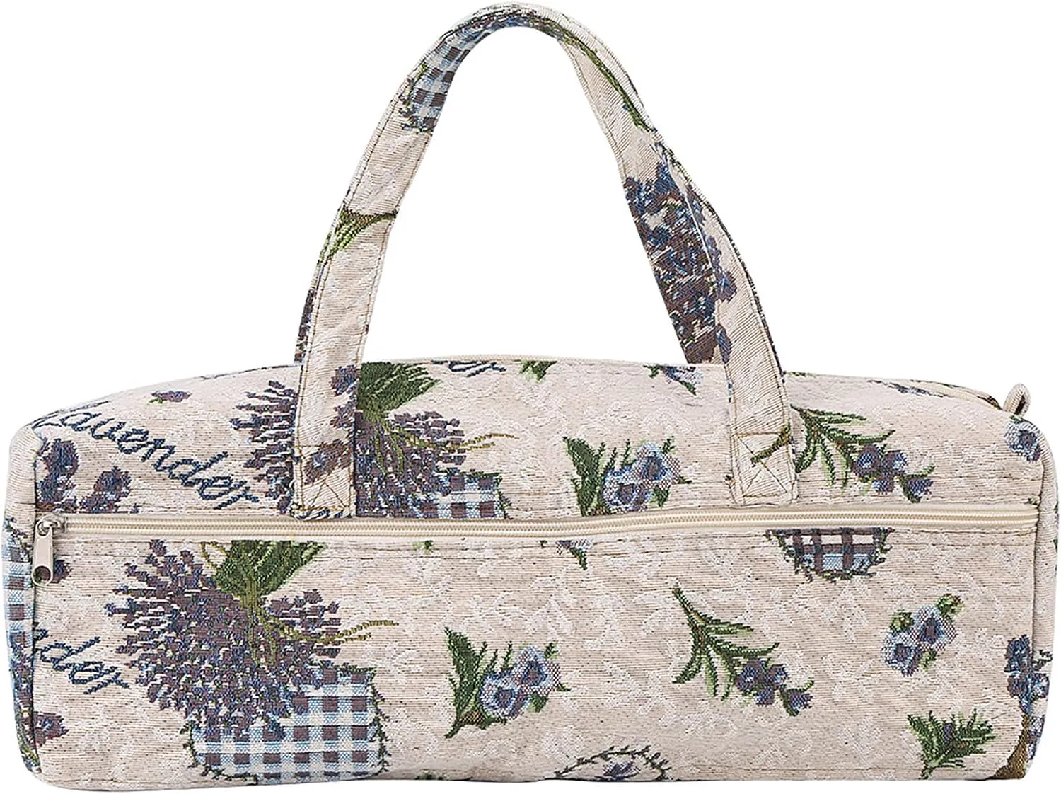 Knitting Bag, Woven Fabric Crochet Tote Bag Yarn Storage Organizer for Knitting Needles Crocheting Project Sewing Craft Accessories (Flower)