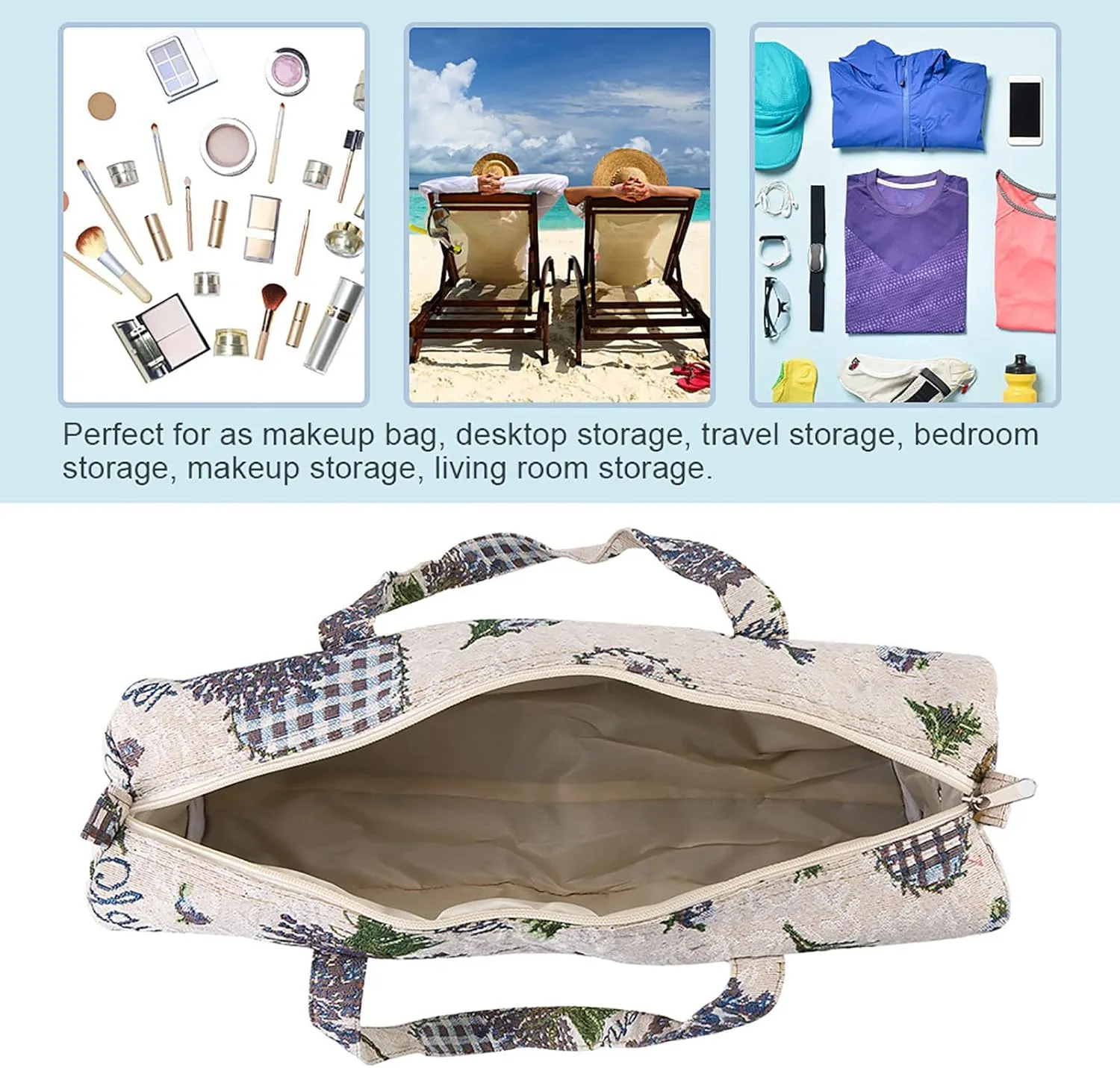 Knitting Bag, Woven Fabric Crochet Tote Bag Yarn Storage Organizer for Knitting Needles Crocheting Project Sewing Craft Accessories (Flower)