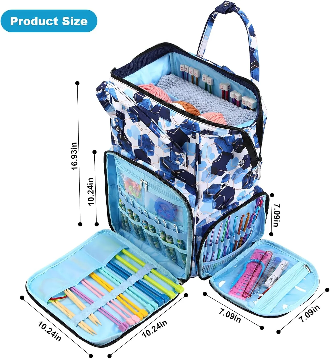 KOKNIT crochet bag,knitting bagBackpack and Tote Bag Storage Bag ，Large capacityYarn Storage Organizer Travel Crochet Bag Women Carrying Crochet Accessories Knitting Needles Crochet