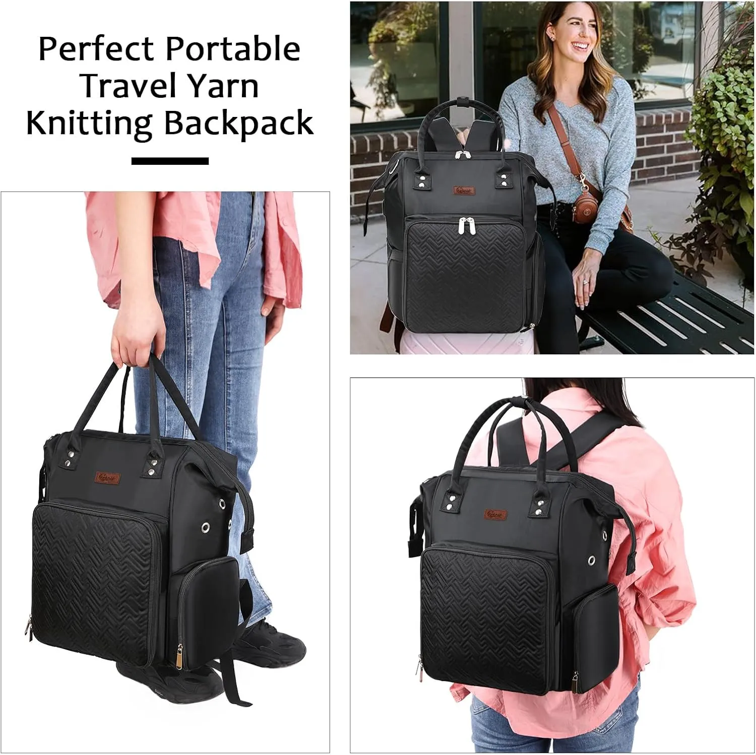 KOKNIT crochet bag,knitting bagBackpack and Tote Bag Storage Bag ，Large capacityYarn Storage Organizer Travel Crochet Bag Women Carrying Crochet Accessories Knitting Needles Crochet