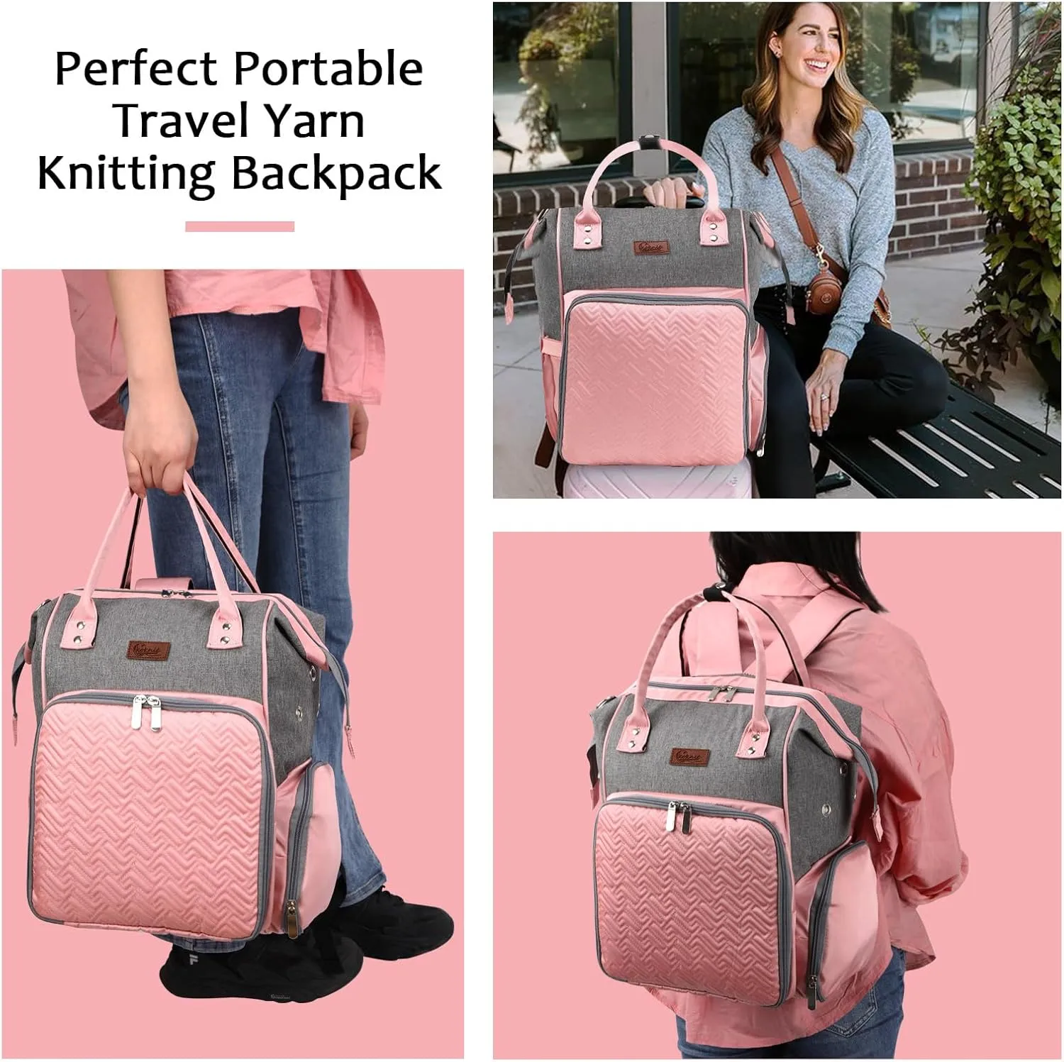 KOKNIT crochet bag,knitting bagBackpack and Tote Bag Storage Bag ，Large capacityYarn Storage Organizer Travel Crochet Bag Women Carrying Crochet Accessories Knitting Needles Crochet