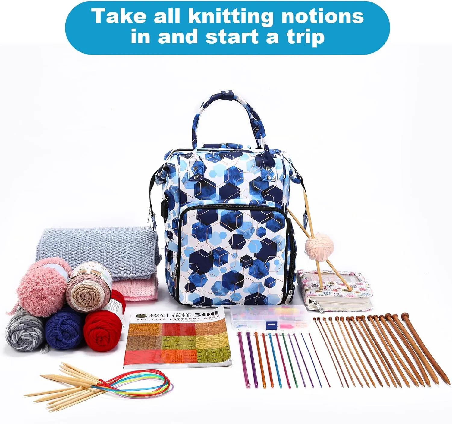 KOKNIT crochet bag,knitting bagBackpack and Tote Bag Storage Bag ，Large capacityYarn Storage Organizer Travel Crochet Bag Women Carrying Crochet Accessories Knitting Needles Crochet