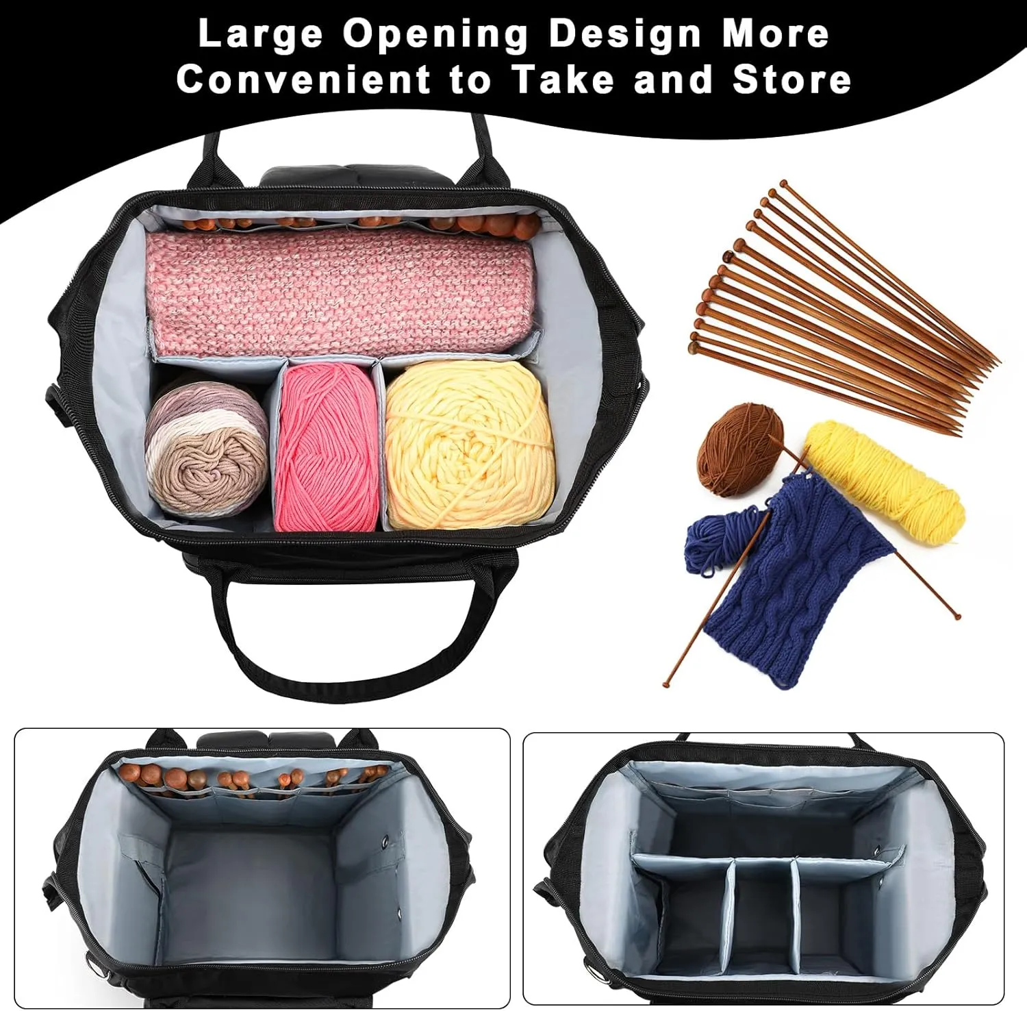 KOKNIT crochet bag,knitting bagBackpack and Tote Bag Storage Bag ，Large capacityYarn Storage Organizer Travel Crochet Bag Women Carrying Crochet Accessories Knitting Needles Crochet