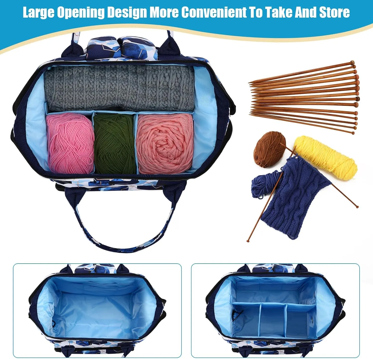 KOKNIT crochet bag,knitting bagBackpack and Tote Bag Storage Bag ，Large capacityYarn Storage Organizer Travel Crochet Bag Women Carrying Crochet Accessories Knitting Needles Crochet