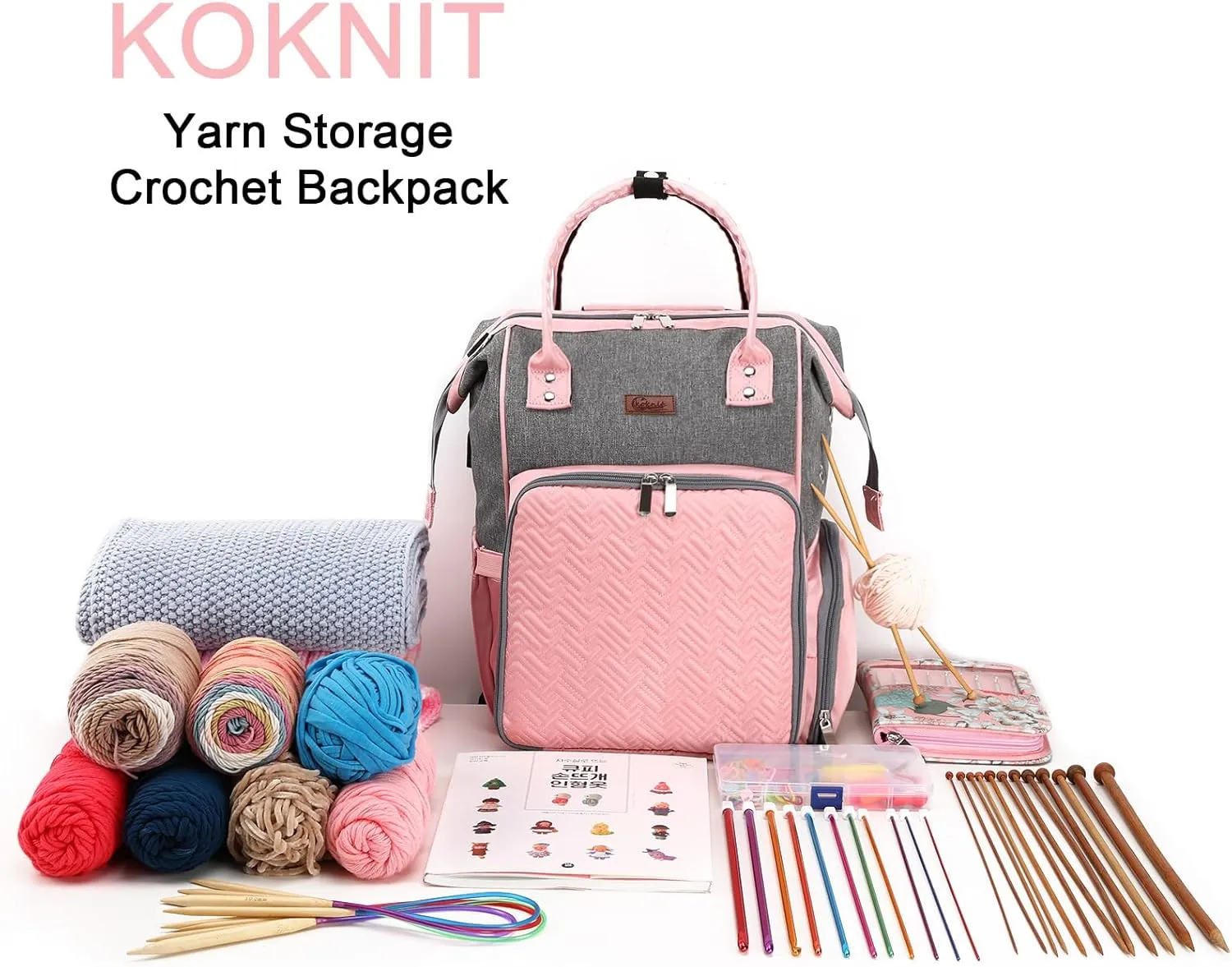 KOKNIT crochet bag,knitting bagBackpack and Tote Bag Storage Bag ，Large capacityYarn Storage Organizer Travel Crochet Bag Women Carrying Crochet Accessories Knitting Needles Crochet