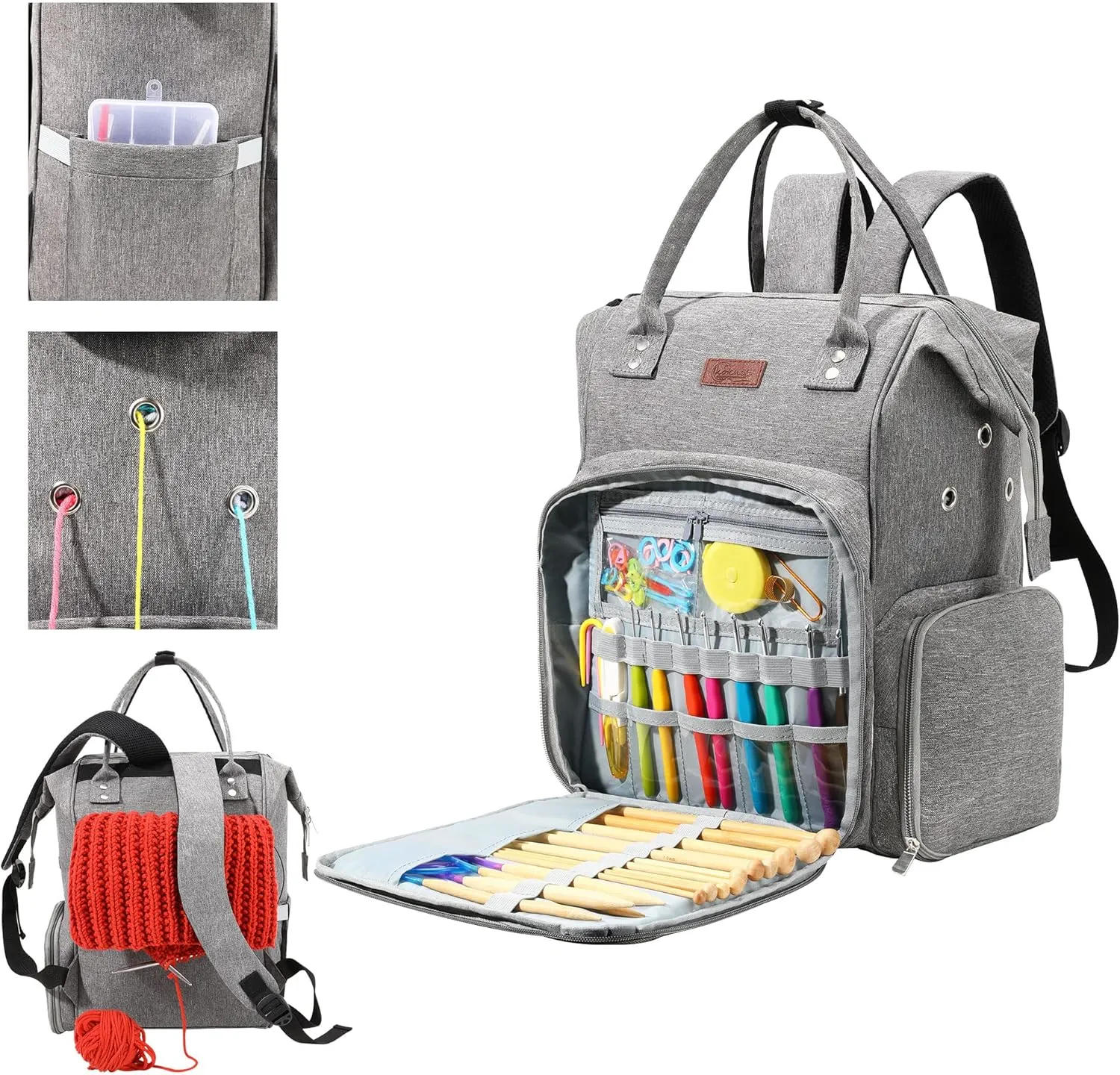 KOKNIT crochet bag,knitting bagBackpack and Tote Bag Storage Bag ，Large capacityYarn Storage Organizer Travel Crochet Bag Women Carrying Crochet Accessories Knitting Needles Crochet