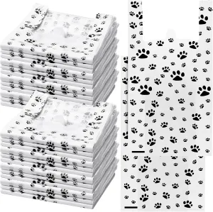 Kosiz 200 Pcs Plastic T Shirt Print Dog Gift Bags with Handles Design Cat or Dog Paw Disposable Thank You Bags for Shopping Gift Merchandise Grocery Home Using, 22 x 11.6 Inches(Black)