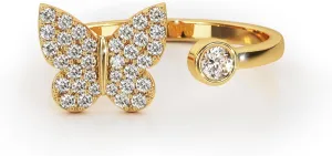 L & M Accessorize - 925 Sterling Silver 18K Gold Plated Adjustable Butterfly Ring