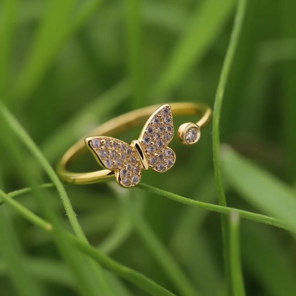 L & M Accessorize - 925 Sterling Silver 18K Gold Plated Adjustable Butterfly Ring