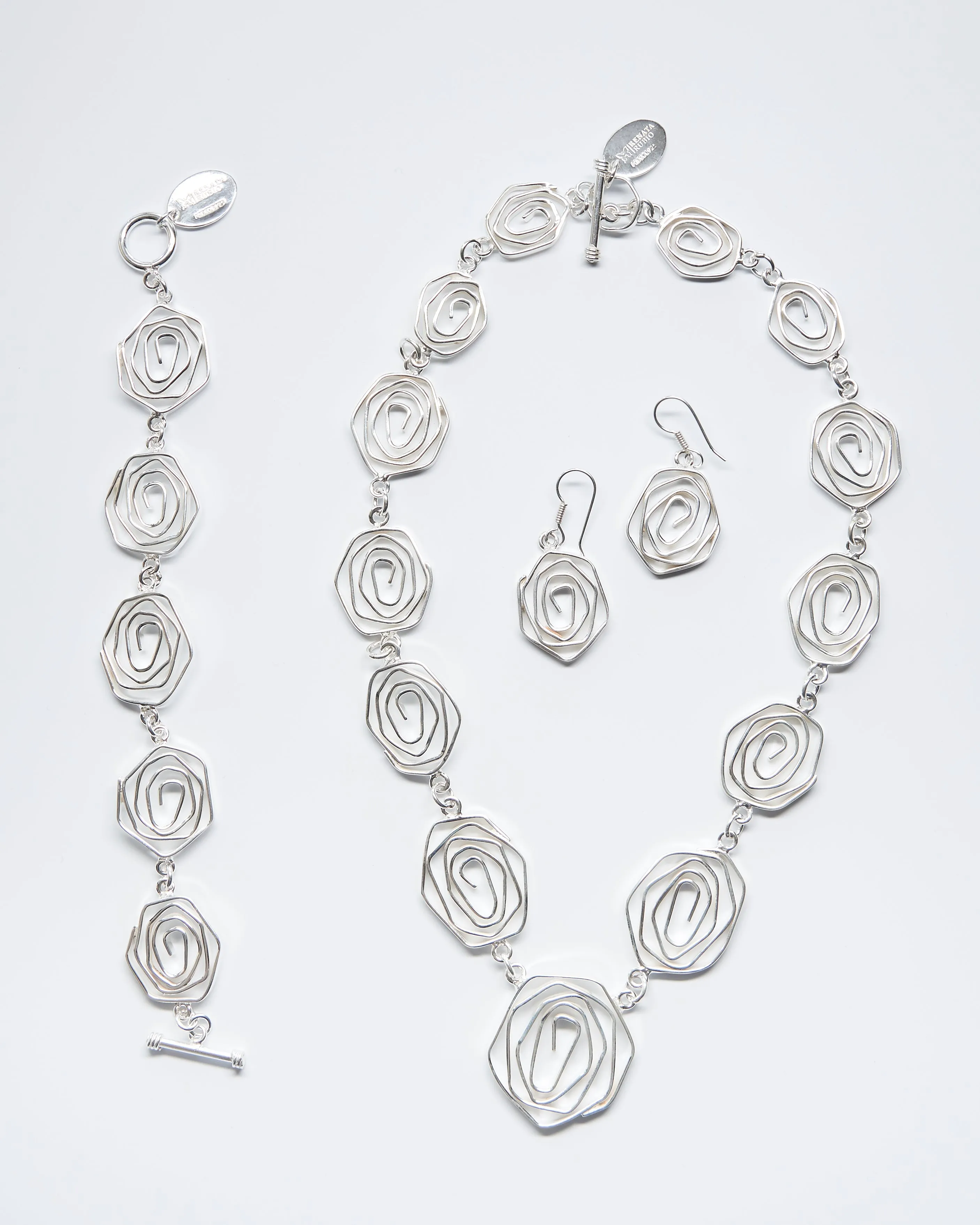 Labyrinth Set of Sterling Silver Necklace, Bracelet and Earrings