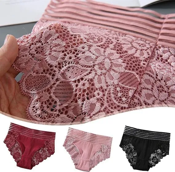 Lace Sexy Undies for Women Stretch Full Coverage Control High Waist Cheeky Top Panties 6 Pack S-4XL