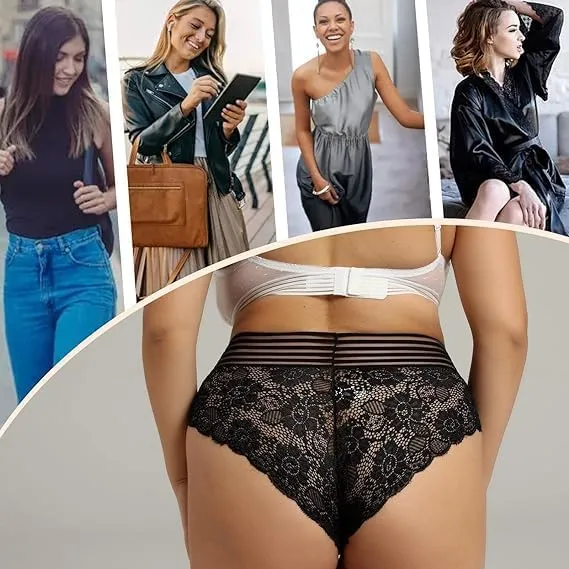 Lace Sexy Undies for Women Stretch Full Coverage Control High Waist Cheeky Top Panties 6 Pack S-4XL