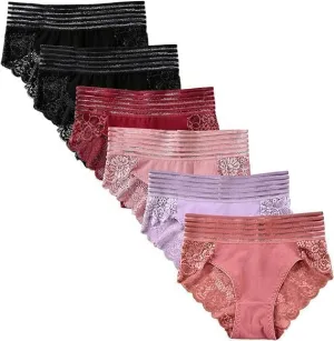 Lace Sexy Undies for Women Stretch Full Coverage Control High Waist Cheeky Top Panties 6 Pack S-4XL