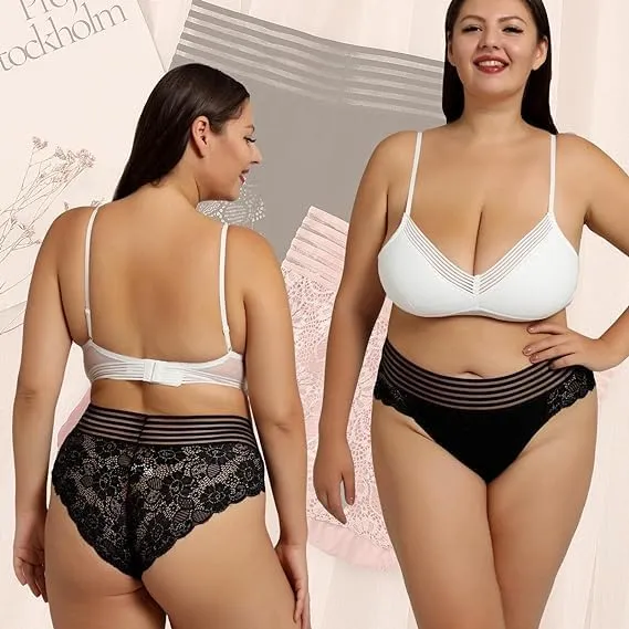 Lace Sexy Undies for Women Stretch Full Coverage Control High Waist Cheeky Top Panties 6 Pack S-4XL