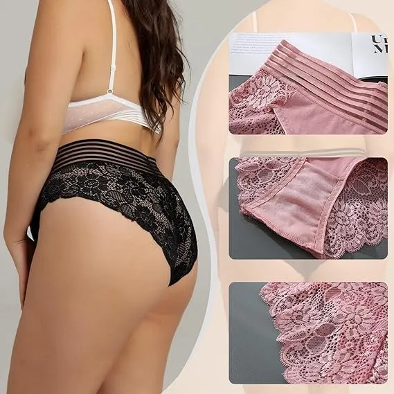 Lace Sexy Undies for Women Stretch Full Coverage Control High Waist Cheeky Top Panties 6 Pack S-4XL