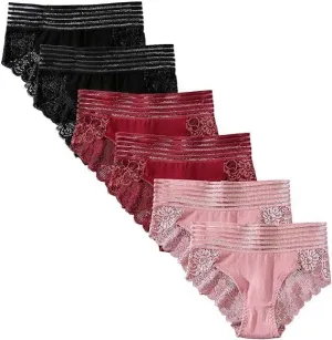 Lace Sexy Undies for Women Stretch Full Coverage Control High Waist Cheeky Top Panties 6 Pack S-4XL