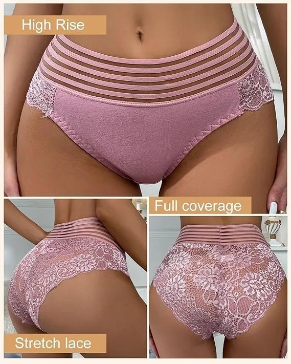 Lace Sexy Undies for Women Stretch Full Coverage Control High Waist Cheeky Top Panties 6 Pack S-4XL