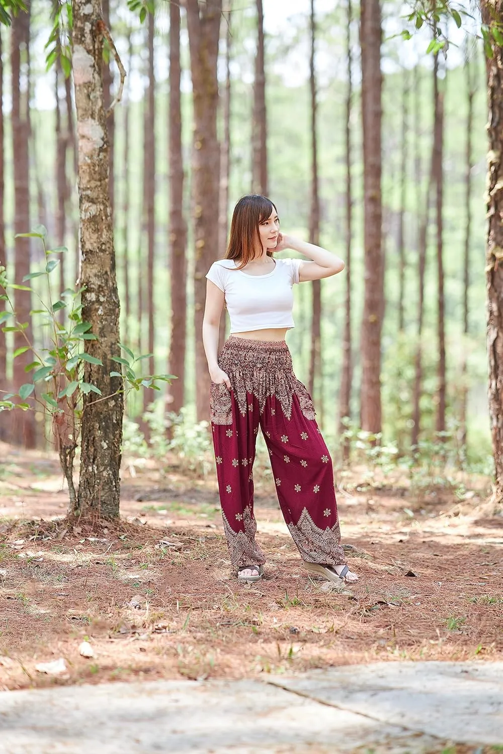 Lannaclothesdesign Harem Pants Women High Waist Bohemian Yoga Pants with Pockets - Boho Hippie Clothes