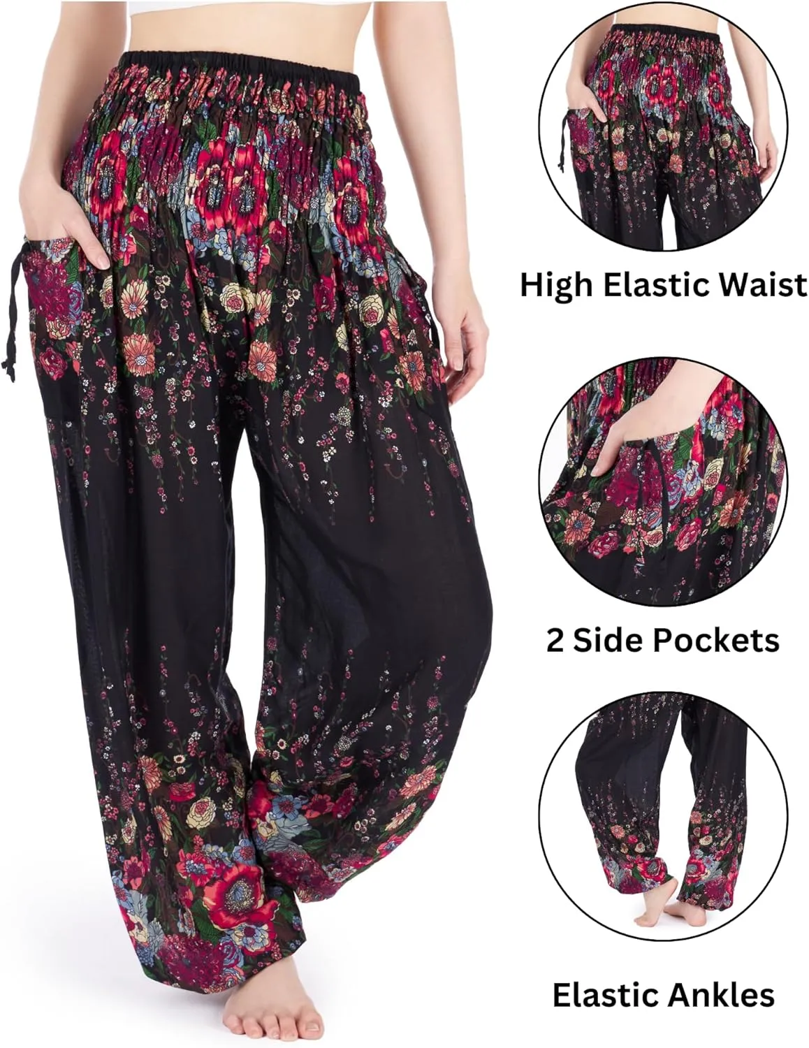 Lannaclothesdesign Harem Pants Women High Waist Bohemian Yoga Pants with Pockets - Boho Hippie Clothes