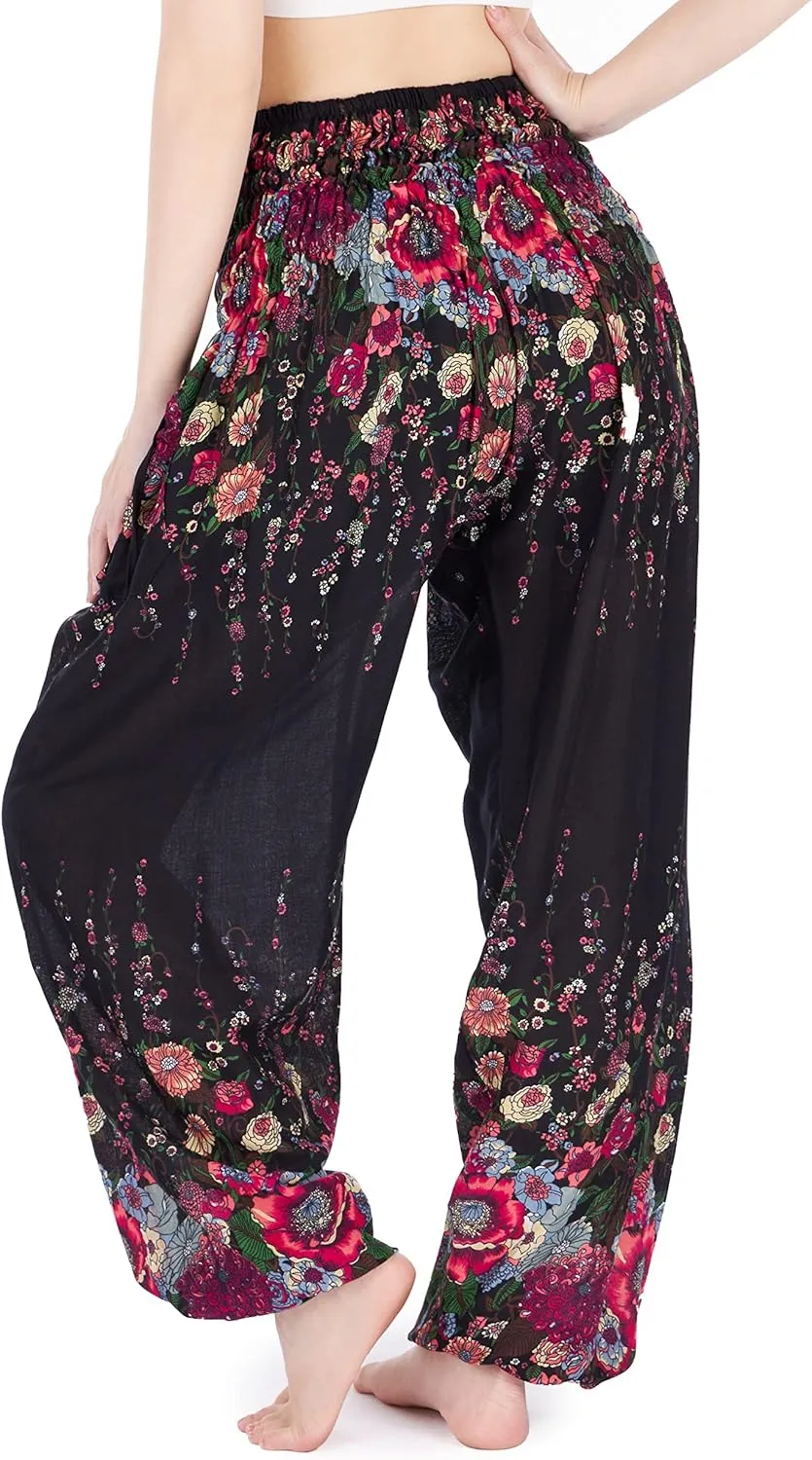 Lannaclothesdesign Harem Pants Women High Waist Bohemian Yoga Pants with Pockets - Boho Hippie Clothes