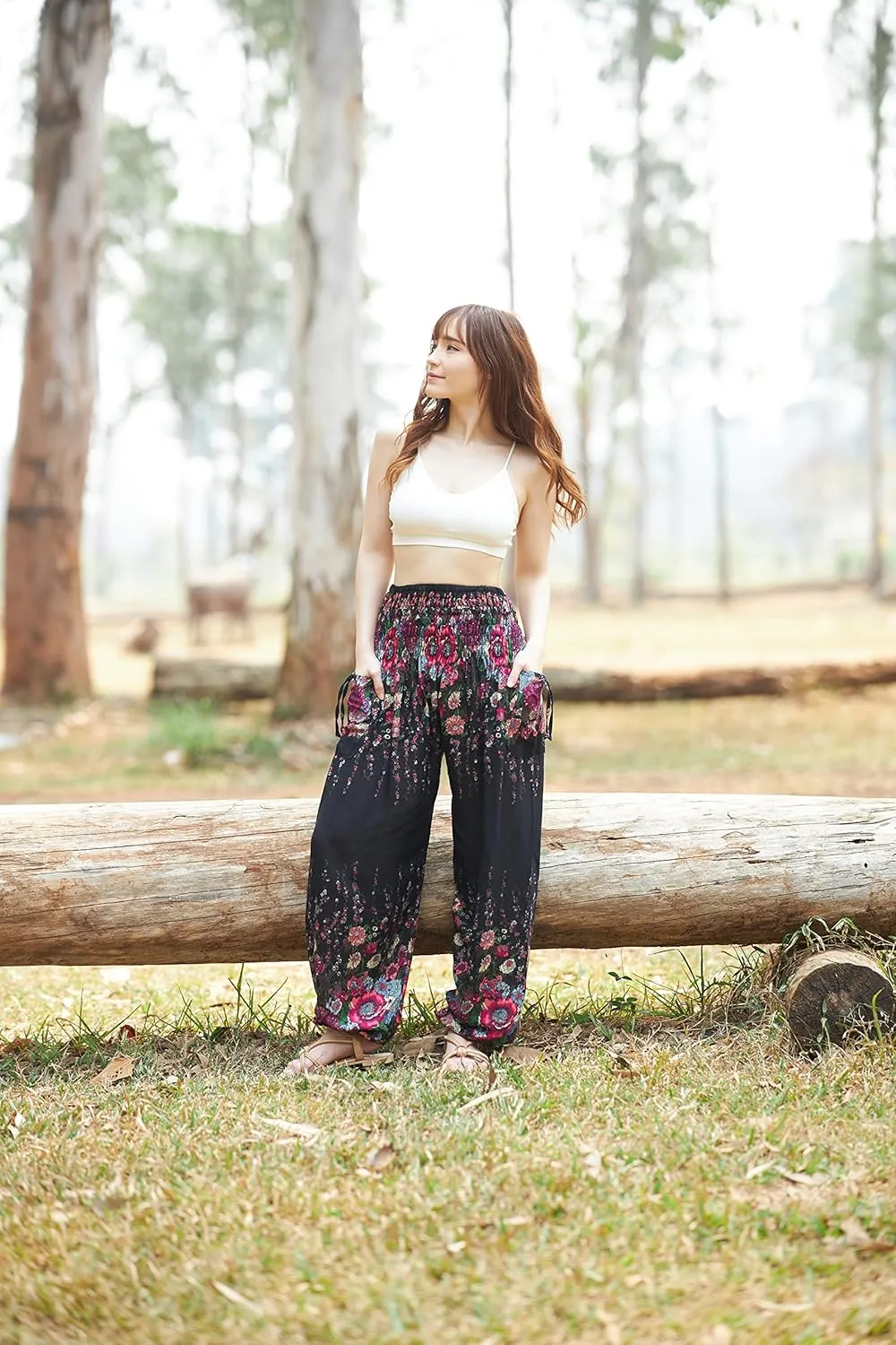 Lannaclothesdesign Harem Pants Women High Waist Bohemian Yoga Pants with Pockets - Boho Hippie Clothes