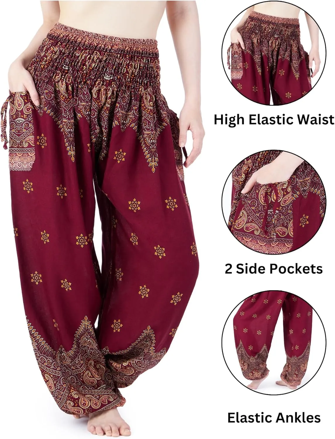 Lannaclothesdesign Harem Pants Women High Waist Bohemian Yoga Pants with Pockets - Boho Hippie Clothes