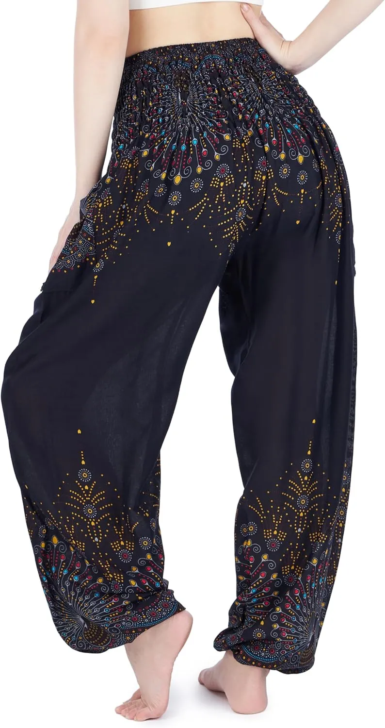 Lannaclothesdesign Harem Pants Women High Waist Bohemian Yoga Pants with Pockets - Boho Hippie Clothes