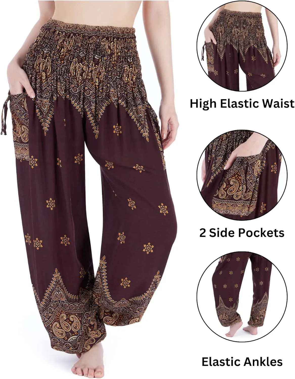Lannaclothesdesign Harem Pants Women High Waist Bohemian Yoga Pants with Pockets - Boho Hippie Clothes