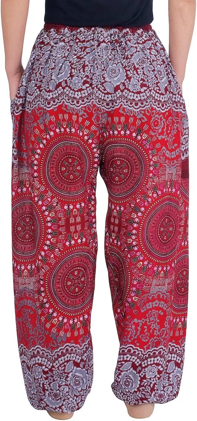 Lannaclothesdesign Women's Boho Drawstring Smocked Waist Rayon Harem Yoga Pants