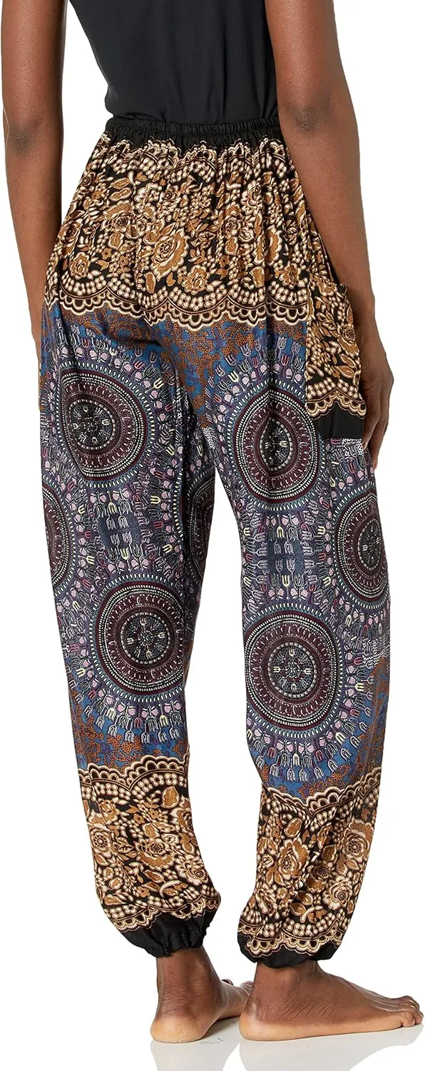 Lannaclothesdesign Women's Boho Drawstring Smocked Waist Rayon Harem Yoga Pants