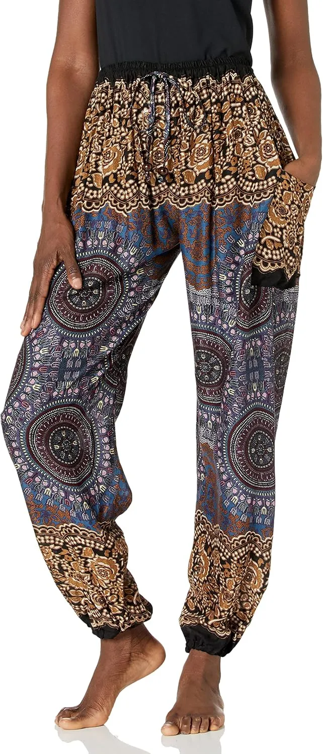 Lannaclothesdesign Women's Boho Drawstring Smocked Waist Rayon Harem Yoga Pants