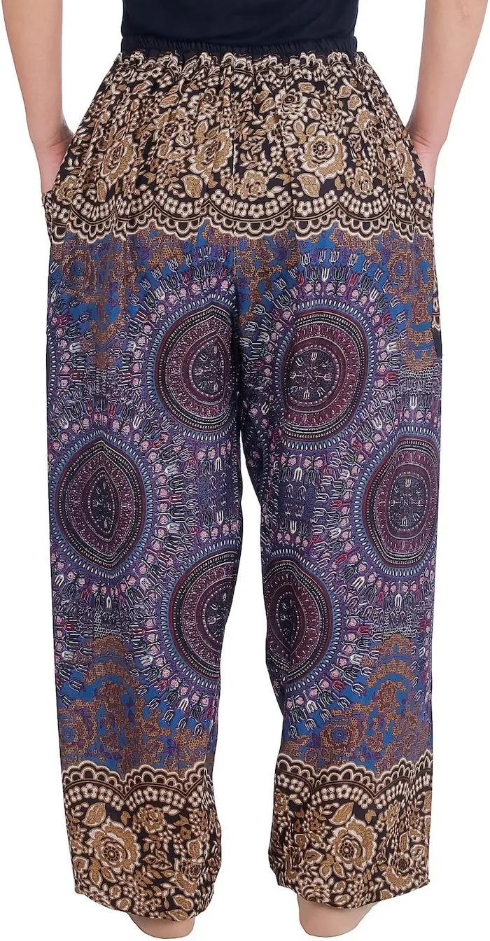 Lannaclothesdesign Women's Boho Drawstring Smocked Waist Rayon Harem Yoga Pants