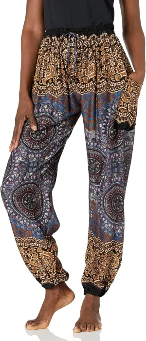 Lannaclothesdesign Women's Boho Drawstring Smocked Waist Rayon Harem Yoga Pants