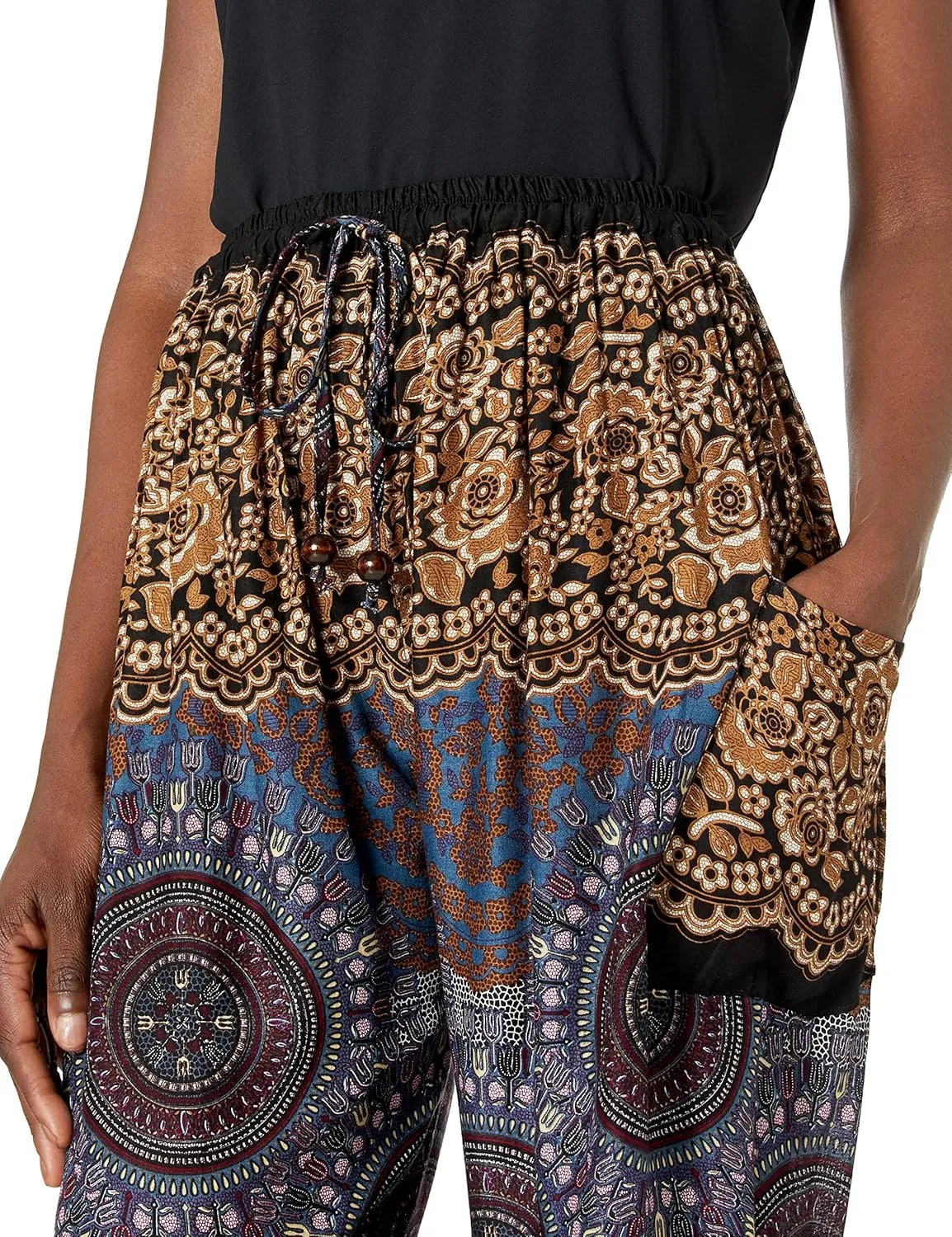 Lannaclothesdesign Women's Boho Drawstring Smocked Waist Rayon Harem Yoga Pants